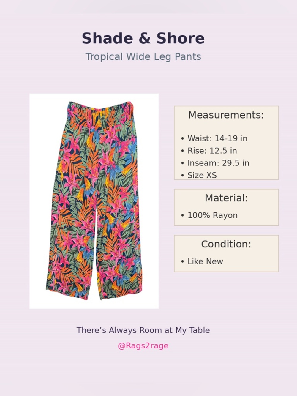 Shade & Shore Tropical Wide Leg Pants XS Split Leg Floral Beach - Picture 2 of 6